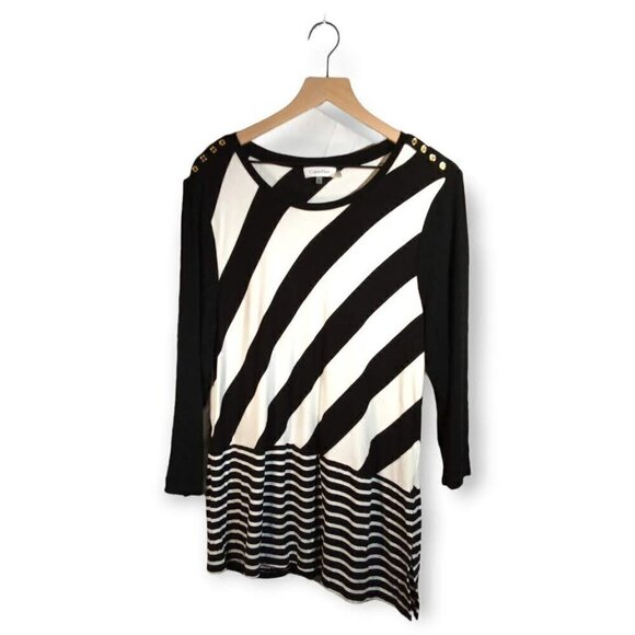 Calvin Klein Black and White 3/4 Sleeve Tunic Top Size XL - Picture 1 of 3